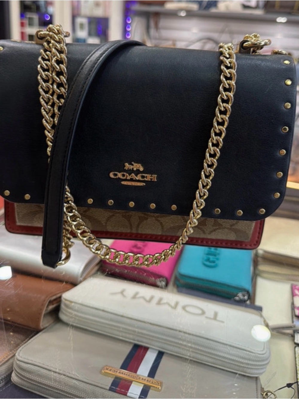 COACH Black, Tan & Red Chain Crossbody Bag